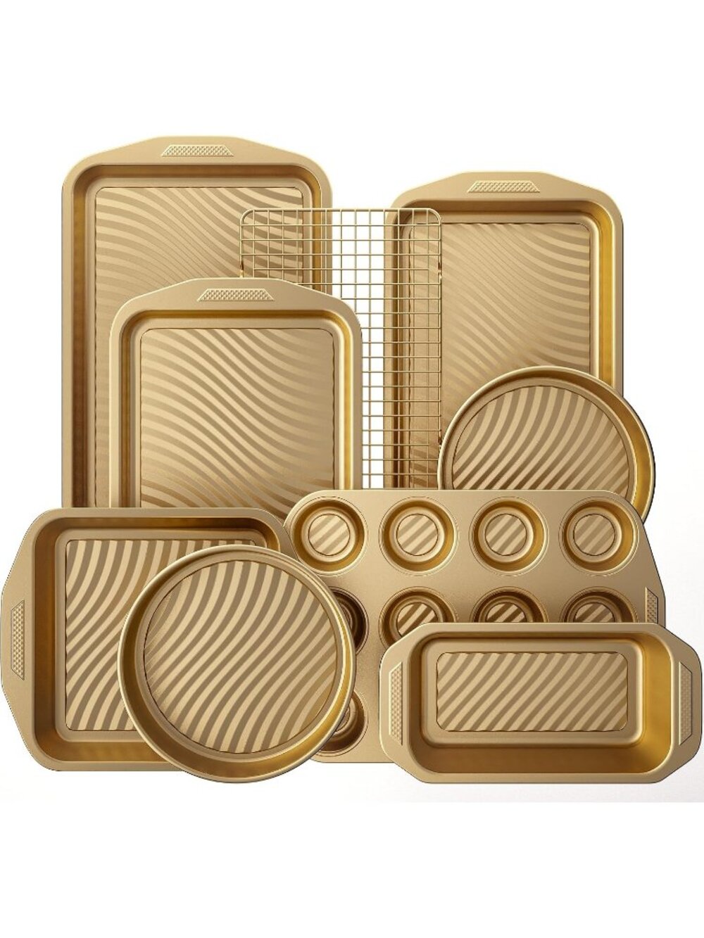 9-Piece Antique Gold Nonstick Bakeware Set Non-Toxic Baking Pans Set Steel